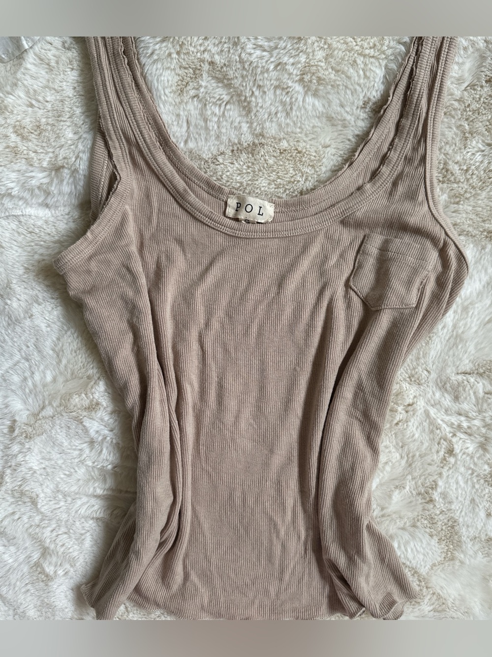 POL Ribbed Scoop Neck Tank Top in Taupe